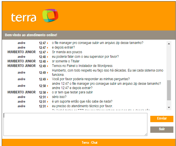 suporte ruim da hospedagem de websites da terra