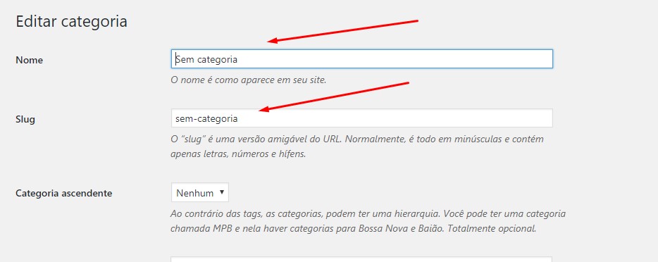 trocar o nome da categoria sem categoria do wordpress