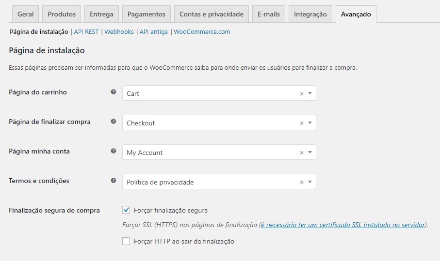 Configurações avançadas