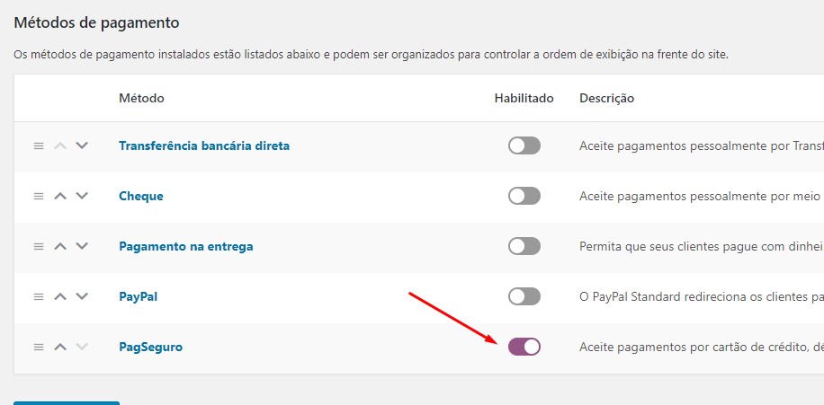 pagseguro habilitado no woocommerce