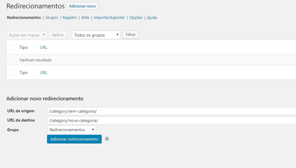Redirecionamento de categoria no WordPress