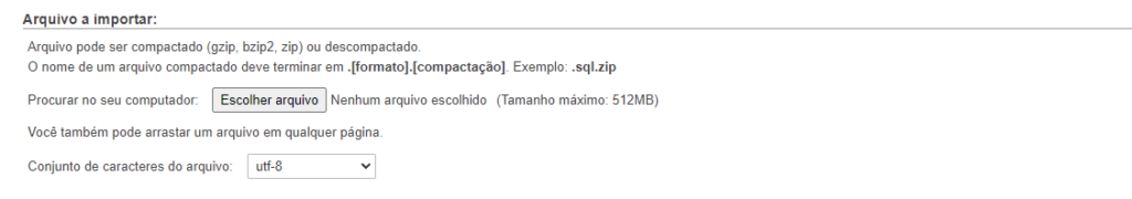 importar banco de dados no phpmyadmin